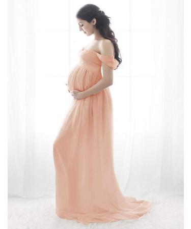 FEOYA Maternity Chiffon Lace Maxi Dress XL - Strapless Gown for Pregnant Women Photography - Orange - Buy Online on GoSupps.com
