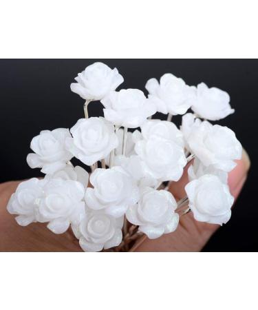 AKOAK 20 Pcs Bridal Wedding Hair Pins  White Rose Flower Hair Pins
