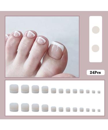 Timmoko Press On Toenails - 24Pcs French White Short Fake Nails for Women and Girls - Buy Online on GoSupps.com
