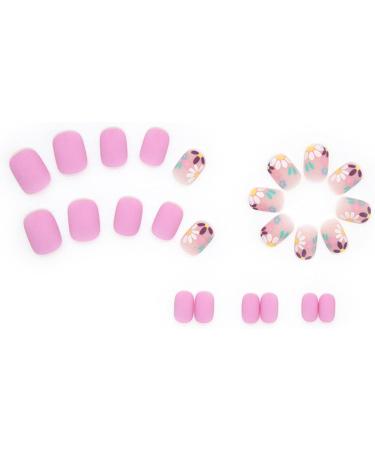 Colorful Daisy Flower Short Square Press-On Nails - 24Pcs Full Cover Acrylic French Tips for Women and Girls - Buy Online on GoSupps.com