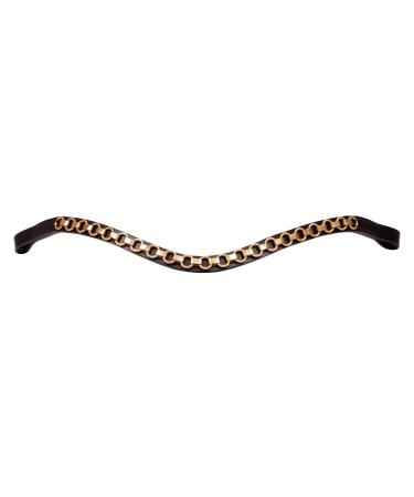 ARBO-INOX Browband Leather with Golden Chain Curved Shape (Cob Thoroughbred Black/Gold) Cob Thoroughbred Black/Gold