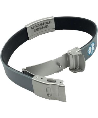 Personalized Waterproof Medical Bracelet - Black/Gray Reversible Sport ID Bracelet with Medication Cards & Complimentary PHR Access - Buy Online on GoSupps.com