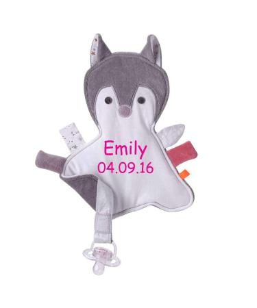 KIKADU cuddly blanket fox girl pacifier chain with name date of birth embroidered pacifier cloth baby gift for birth comforter name