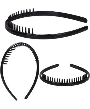 1Pc Women Men Girls 8mm Plastic Plain Headband with Non-Slip Teeth Comb Shiny Black Hair Hoop DIY Styling Makeup Headwear Accessories - Buy Online on GoSupps.com