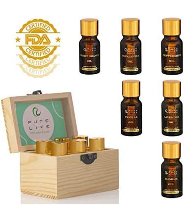 Pure Life Top 6 Essential Oils Set - 100% Organic Aromatherapy Kit for Diffuser & Humidifier - Lavender, Peppermint, Eucalyptus, Orange, Vanilla, Jasmine - Buy Online on GoSupps.com