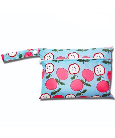 Qiantull Mini diaper bag with colorful animal pattern Waterproof Wetbag diaper bag 22*15cm small wet bag diaper pocket wet dry cloth organizer bags for babies swimming beach camping apple