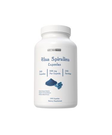 Blue Spirulina Capsules 500mg 240 Count Natural Antioxidant & Nutrient-Rich Superfood Supports Energy Vitality & Overall Wellness Vegan Non-GMO