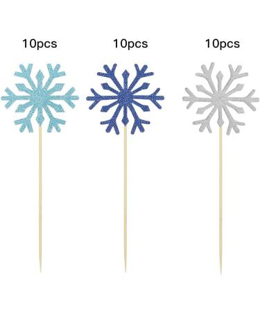 Newzc 30-Piece Snowflake Cake Topper Set - Glitter Cupcake Toppers in Silver Light Blue & Royal Blue for Weddings & Birthday Parties - Buy Online on GoSupps.com