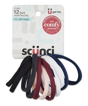 Scunci Everyday & Active Work Out Chill Out Super Stretch Comfy 12 count Elastics Black Plum Pink Blue White