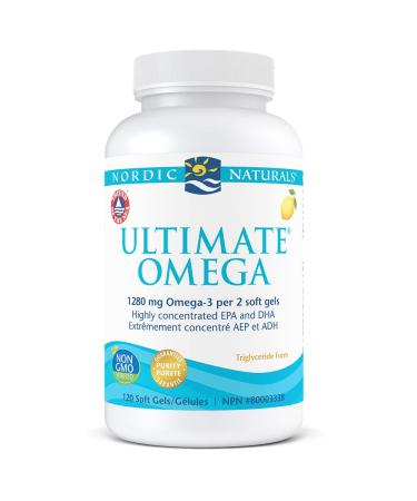 Nordic Naturals Ultimate Omega SoftGels - Omega-3 Supplement Concentrated Fish Oil With More DHA and EPA Supports Heart Health Brain Development and Overall Wellness Lemon 120 Count Lemon 120 count (Pack of 1)