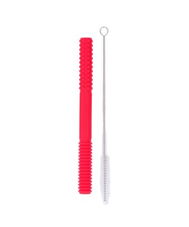 Hollow Teething Tube for Babies - Soft Silicone Chew Toy with Cleaning Brush (Red) - Buy Online on GoSupps.com