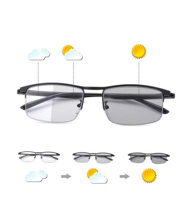 Ljimi Photochrome Progressive Multifocus Reading Classes UV Protection Multifocal Trifocal Transition sunglasses for women Men Black 1.5 X