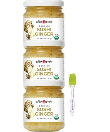 Ginger People Organic Pickled Sushi Ginger 6.7 oz (Pack of 3) Bundle with PrimeTime Direct Silicone Basting Brush in a PTD Sealed Box