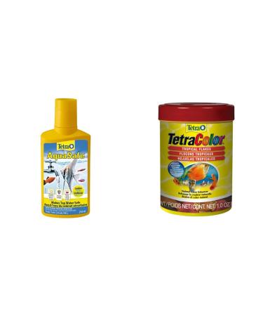 Tetra AquaSafe 8.45oz 250ml & Tropical Colour Flakes Fish Food with Natural Colour Enhancers 28g