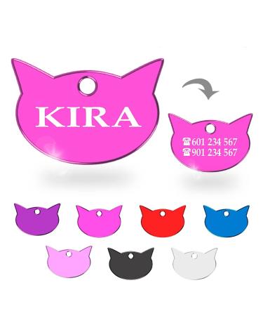 Ibera Gifts - Katzenmarks Katzkopf personalized with engraving for small to large cats - Plaque collar name tag medallion dog brand engraved fuchsia