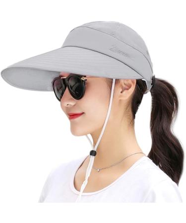 Women's Gray UV Protection Wide Brim Fishing Hat with Ponytail Opening and Detachable Flap - Summer Sun Protection - Buy Online on GoSupps.com