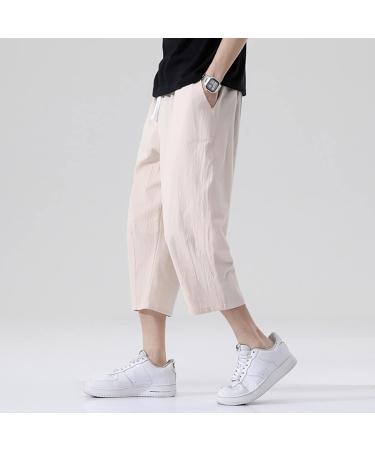 Buy CEWIFO Monochrome Cotton-Linen Jogging Pants for Men - Lightweight Rainproof Calf-Length Bike Trousers - A3-Khaki XL - International Shipping Available - Buy Online on GoSupps.com
