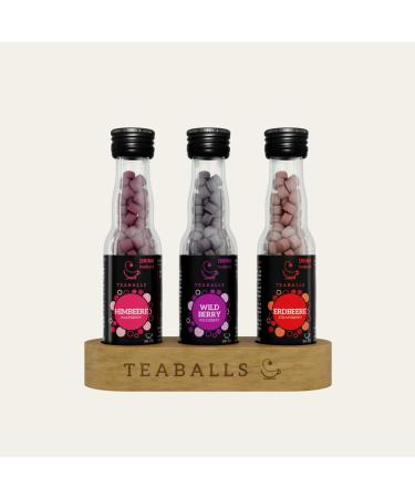 Teaballs tea set berry with strawberry raspberry wild berry + free wooden display instant results 90-225 cups of hot fruit tea or cold iced tea without sugar instant powder - Buy Online on GoSupps.com