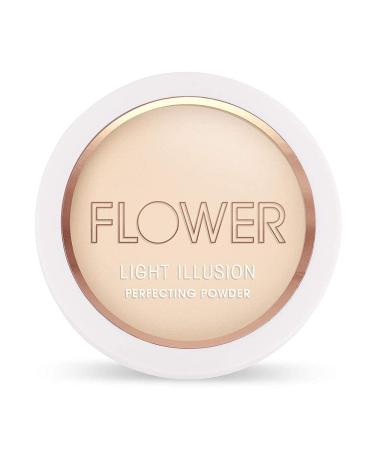 Flower Beauty Light Illusion Perfecting Powder - Pressed Powder Face Makeup  Buildable Medium Coverage with Blurring Pigments  Includes Mirror & Sponge (Nude)