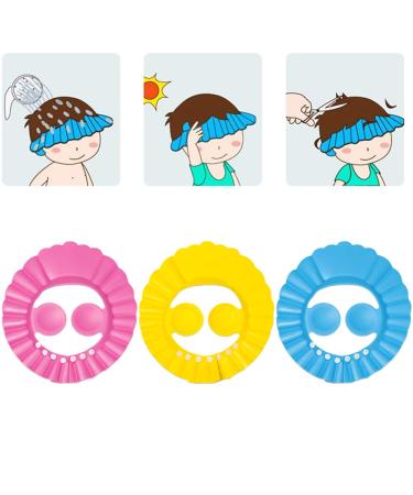 JINHENB 3Pcs Baby Bathing Cap Adjustable Kids Shower Cap Shampoo Shower Protection Safety Visor Shield HatBathing Protection Cap for Toddler Baby Kids (With ears)