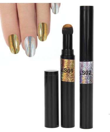 2 colors/set Chrome Air Cushion Nail Powder Pen Manicure Cushion Magic Pen Nail Glitter Mirror Powder Pen Manicure Tool for Home and Nail Salon - Buy Online on GoSupps.com
