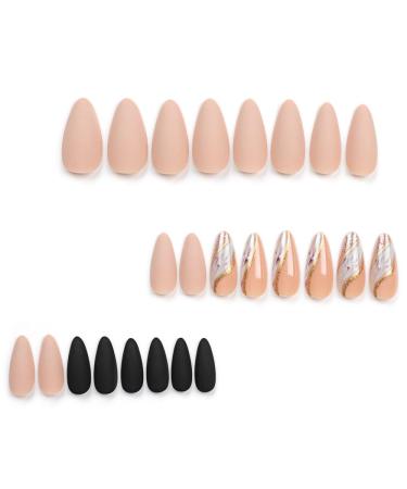 Buy BAOYAALIN Almond Press on Nails Glitter Gold Swirl Design Full Cover Acrylic Fake Nails for Women & Girls 24 Pcs - Perfect for Weddings & Special Occasions - Buy Online on GoSupps.com