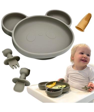 Suction Plate Baby Cutlery Set Chomp Includes Baby Toothbrush Baby Weaning Set Baby Plate Spoon Fork Toddler Cutlery Suction Baby Bowls for Weaning Dishwasher Safe Suction Plate (Sage Green)