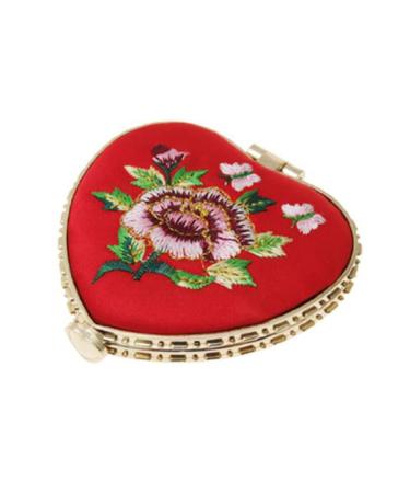 FOMIYES Pocket Makeup Mirror Foldable Mini Heart Cosmetic Mirrors 2-Sided Travel Mirror for Women Girls Red