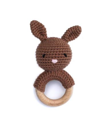 Cheengoo All Natural Baby Toy - Brown Bunny Rattle Teether
