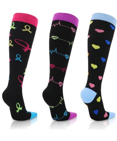 beister Compression Socks for Women & Men 15-20 mmHg Knee High Circulation Support Hose for Running Cycling Sports Multi-Colour-03 (3 Pairs) S-M