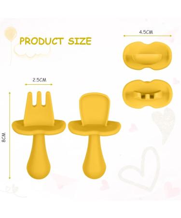Vicloon Baby Fork and Spoon Set 4Pcs - Silicone Self Feeding Utensil for Toddler Cutlery Kit - Easy Grip Baby Weaning Spoons - Beige-yellow - Buy Online on GoSupps.com