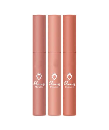 OnIUeZky Matte Lipstick Set NonStick Cup Strawberry Matte Lipstick Long Lasting Lip Gloss 3PCS Style 1