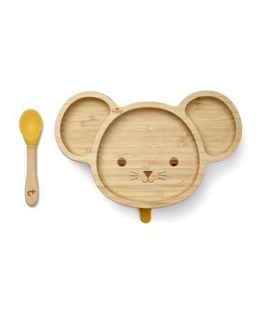 Tiggi Bamboo Baby Suction Plate - Complete Weaning Set | Strong Suction BPA-Free | Bamboo Plates Baby | Ideal Baby Suction Plate for Easy Feeding (Mouse Yellow)