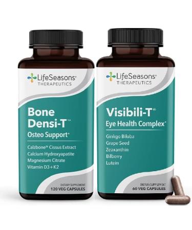 LifeSeasons Visibili-T with Bone Densi-T - Eye Health & Vision Support Supplement - Lutein Chromium Carrot Root Bilberry Ginkgo Biloba Grape Seed Extract Lycopene Vitamin A& more - 120 Capsules