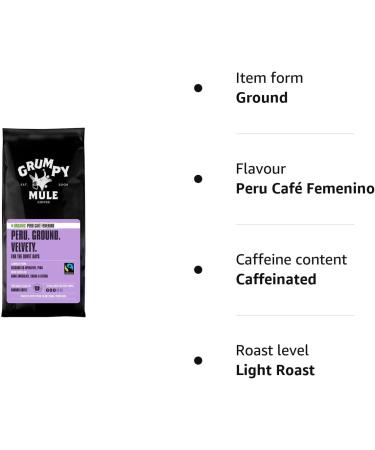 Grumpy Mule Organic Peru Caf Femenino Ground Coffee - Dark Chocolate, Cocoa & Citrus Flavors - 227g (Pack of 1) - Buy Online on GoSupps.com