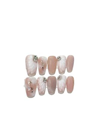 Handmade acrylic pink blush wearable false nails with glue full cover short press on nails lovely girls Nail enhancement (Color : 8 Size : Xs)