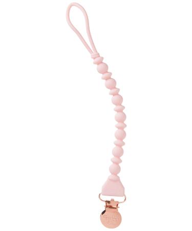 Itzy Ritzy Silicone Pacifier Clip 100% Silicone Pacifier Strap with Clip Keeps Pacifiers, Teethers & Small Toys in Place Features One-Piece Design & Silicone Cord, Pink + Rose Gold Clip