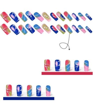 24Pcs Press on Nails Medium Fake Nails Acrylic Square False Nails Summer Reusable Colorful Blooming Artificial Nails for Women Girls - Buy Online on GoSupps.com