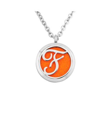 Letter F Monogram Initial Aromatherapy Essential Oil Diffuser Necklace Locket Perfume Pendant with Refill Pads