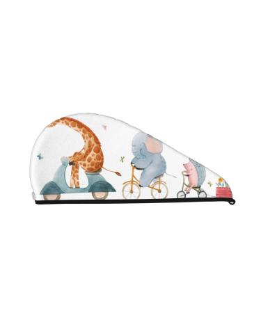 Hair Towel Wrap Hair Drying Towel with Button Towel Turban Head Towel to Dry Hair Quickly (Animals in Transport)