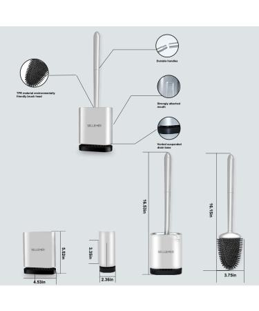 Sellemer Flexible Toilet Brush and Holder Set - Silicone Bristles, Compact Design, Ventilation Slots Base - Silver (1 Pack) - Buy Online on GoSupps.com