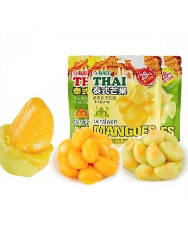 Thai Mango Soft Candy 76g/bag Mango Peelable Candy Fruit Juice Fudge Peeling Gummy Candy Healthy Desserts Gummy candy Wedding Candies Sweets peeled fruit candy snack gifts (Green mango 3bag) Green mango 3bag
