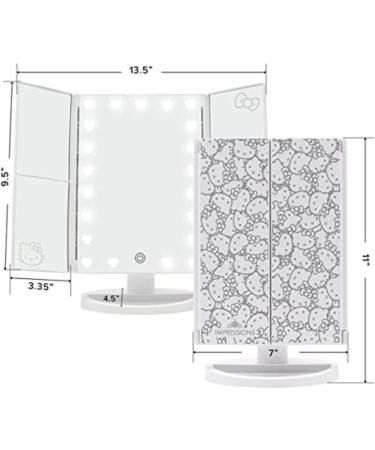 Impressions Vanity Hello Kitty Trifold LED Desk Mirror with Lights - Touch Sensor, Dimmer, Adjustable 2X and 3X Magnifying Mirrors (White) - Buy Online on GoSupps.com