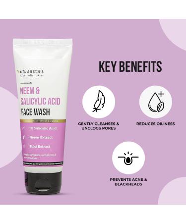 Dr. Sheth's Neem & Salicylic Acid Face Wash | Anti-Acne & Oil Control Cleanser for Men & Women | 1% Salicylic Acid & Neem | 100 mL - Shop Internationally - Buy Online on GoSupps.com