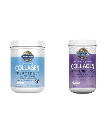 Garden of Life Grass Fed & Marine Collagen Peptides Powder Bundle - Unflavored Hydrolyzed Protein for Skin Hair Nails Joints - 28 & 12 Servings
