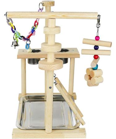 Olpchee Bird Playground Parrot Playstand with Feeder Cups, Toys, and Tray - Wooden Perch Gym for Cockatiel, Parakeet - Buy Online on GoSupps.com
