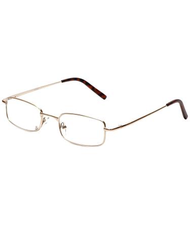 Calabria R753 Designer Rectangle Metal Reading Glasses +6.00 Gold Men Women One Power Reader Trendy Stylish Vintage Eyeglass