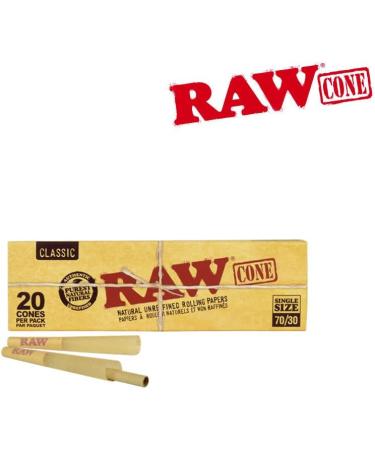 RAW Classic Natural Unrefined Pre Rolled Cones | Single Size (70/30) | 240 cones (12 packs 20 cones/pk) - Buy Online on GoSupps.com
