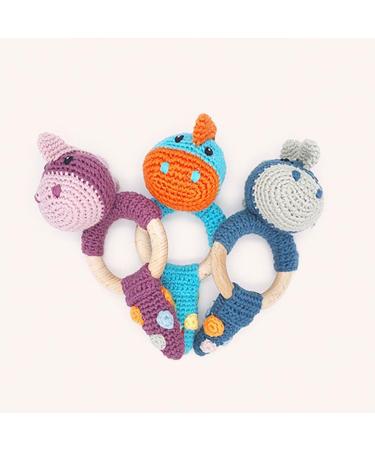 Pebble Fair Trade Organic Dino Wooden Teething Ring - 5 inch Blue - Buy Online on GoSupps.com