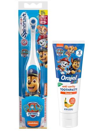 Paw Patrol Electric Toothbrush and Paw Patrol Anticavity Fluoride Toothpaste 4.2 Ounce (Chase)